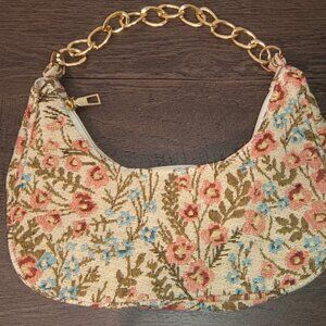 Floral Tapestry Purse Gold Chain Strap Zip-up Y2K Preppy Girly Cottagecore